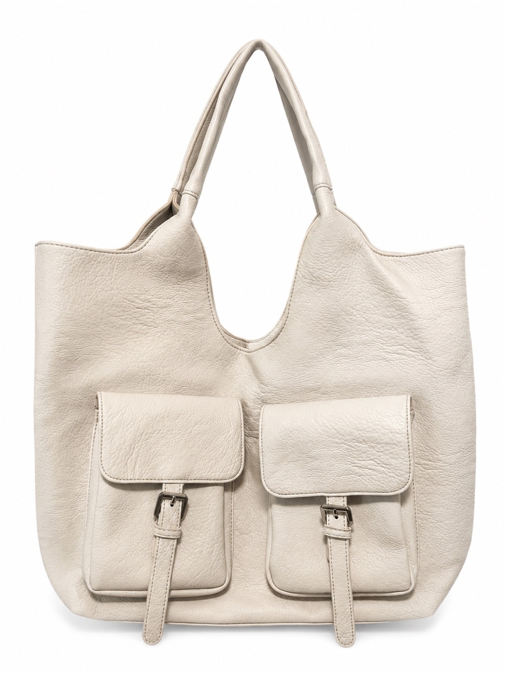 Urban Originals Cream Vegan Leather Tote Bag Large Slouchy Pocket Purse - Picture 2 of 13